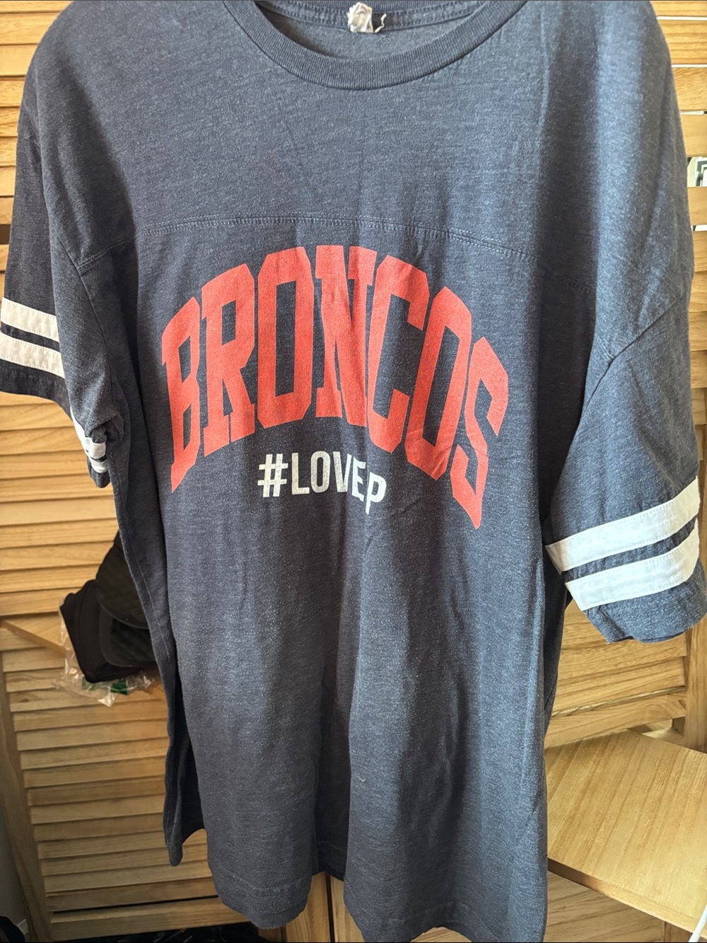 Broncos Graphic Tee in Charcoal with Red Print XL